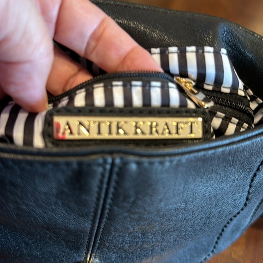 Antik Kraft Black Faux Leather Crossbody Bag | Adjustable Strap Zip Flap Purse - Picture 9 of 13